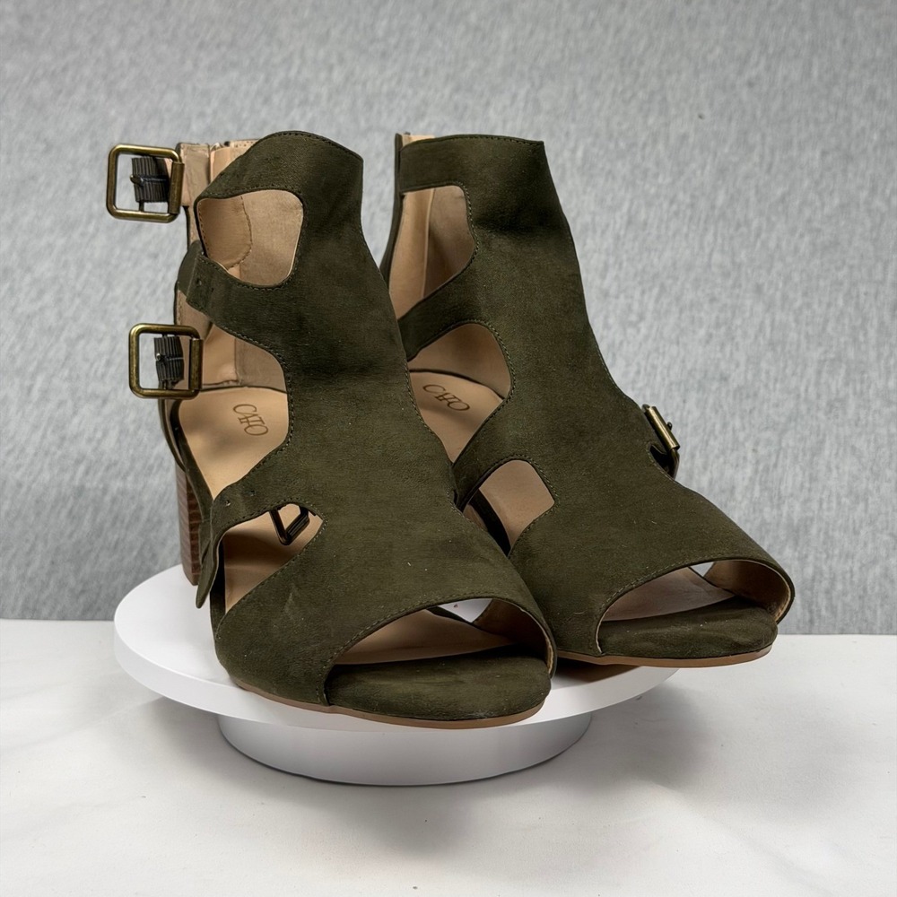 Cato Womens Olive Green Faux Suede Cage Block Heel Sandals 11W 40853277
